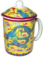 Blue Dragon on Yellow Tea Cup with Lid