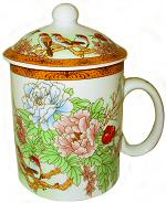 Birds on Peonies Tea Cup with Lid