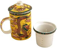 Phoenix & Dragon Tea Cup Lid & Strainer