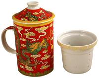 Dragon on Red Tea Cup Lid & Strainer