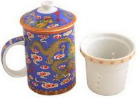 Dragon on Blue Tea Cup Lid & Strainer