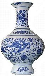 Blue & White Wide Dragonl Motif 16" Vase $36.95