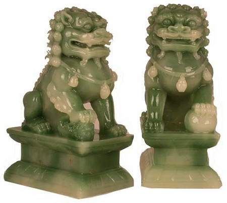 Pair Faux Jade Foo Dog Figurines