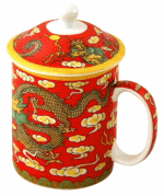 Gold Dragon on Red Tea Cup with Lid