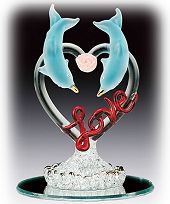 Glass Dolphins on Love Heart