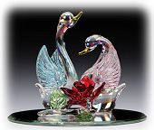 Glass Swan Couple Figurine