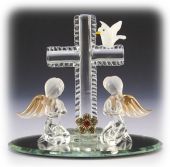 Pair Glass Angels Pray at Cross