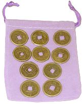 10 Chinese Coins in Pouch