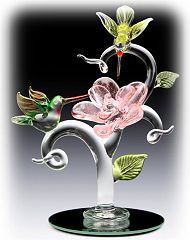 Glass Hummingbirds with Flower