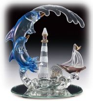 Glass Dolphins & Lighthouse Figurine