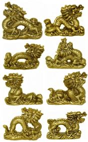 8 Gold Dragons Figurines Set