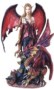 9" H Red Fairy with Dragon