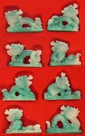 8 Jade Green Dragons Figurines Set