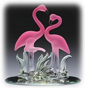 Glass Pink Flamingo Pair