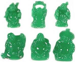 Set of 6 Green Happy Buddha Statues