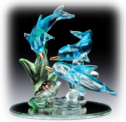 3 Dolphins Glass Figurine