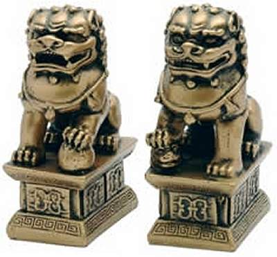 Pair Gold Foo Dog Figurines