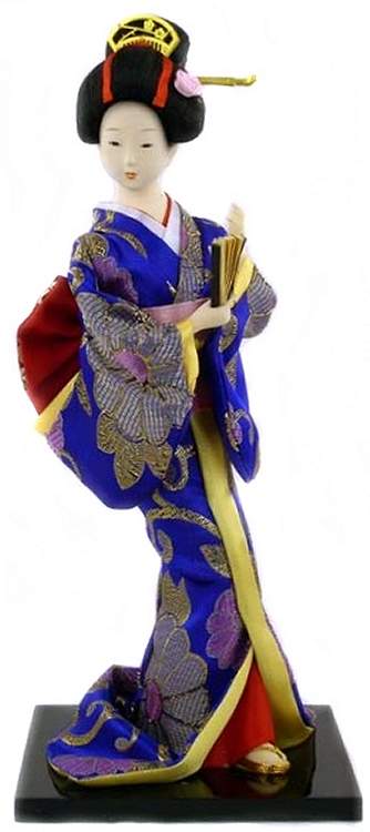 Geisha in Royal Blue - Porcelain Geisha Doll
