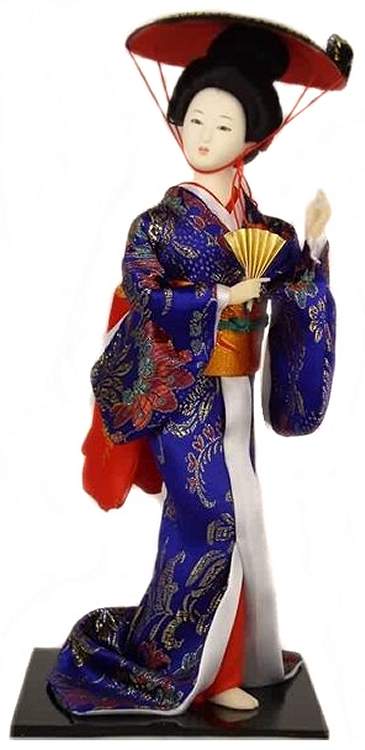 Geisha in Blue Traditional Dress - Porcelain Geisha Doll