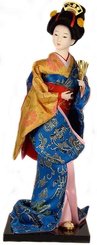 Geisha Doll in Blue and Gold
