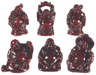 Set of 6 Red Happy Buddha Statues