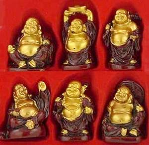 Set of 6 Red & Gold Happy Buddhas