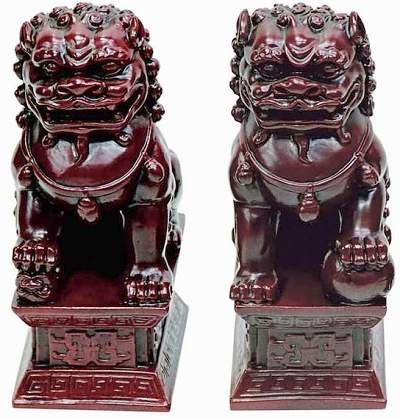 Pair Red Foo Dog Figurines